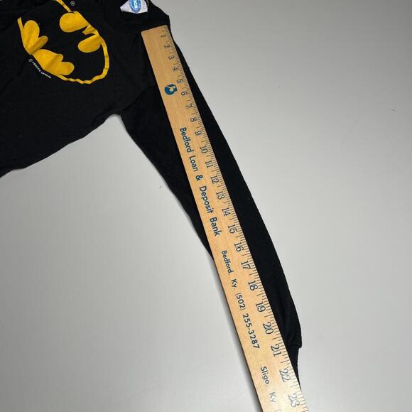 Vintage 1990 DC Comics Batman Long Sleeve Shirt Youth L Black Yellow Logo Belt - Picture 2 of 10
